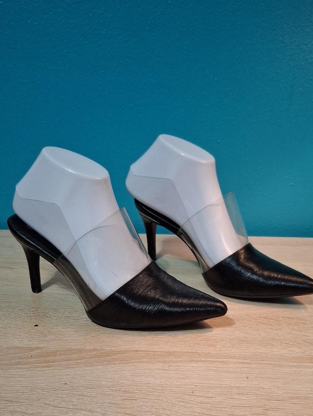 Calvin Klein Graycie Black Pointed-Toe Heels with Clear Strap